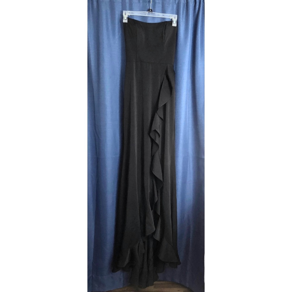 La Femme Black Strapless Ruffle Gown Lace Up Back Formal Dress Size 6 NEW